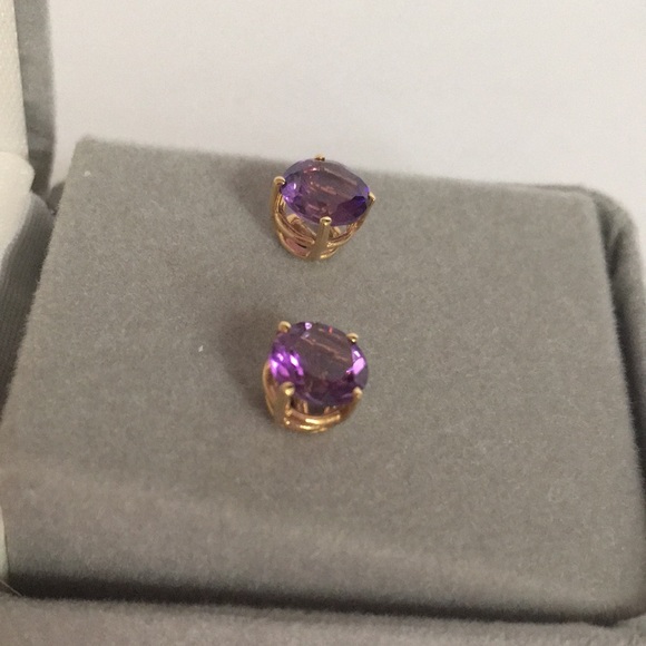 7mm Round Stud Amethyst Earrings 14K Prong Set NEW - Picture 5 of 10